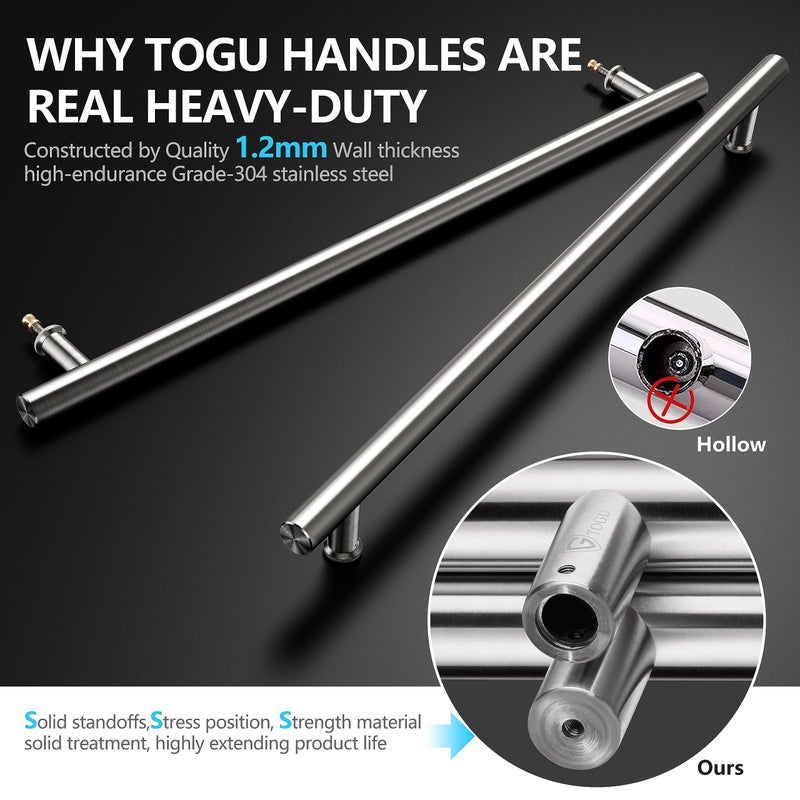 Togu مقبض باب طويل من الفولاذ المقاوم للصدأ TOGU TG-6012 بطول 900 مم / 36 بوصة مع دعامات تثبيت صلبة، يعمل كمقابض دفع وسحب للأبواب التجارية الخارجية / أبواب الحظائر، تشطيب نيكل مصقول - Image 4